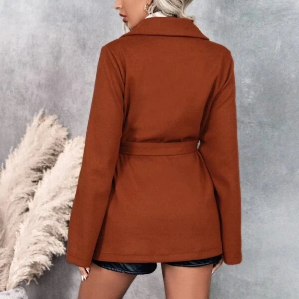 Overcoat Cloak Sleeve Lapel Collar Belted Cape Jacket caramel - Picture 6 of 6